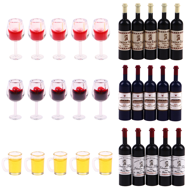 Wine Beer House - 【CPI】新しいファッション高品質5個入り1:12ドールハウスミニチュアワインカップビールマグワインボトルモデル家具家の装飾おもちゃ